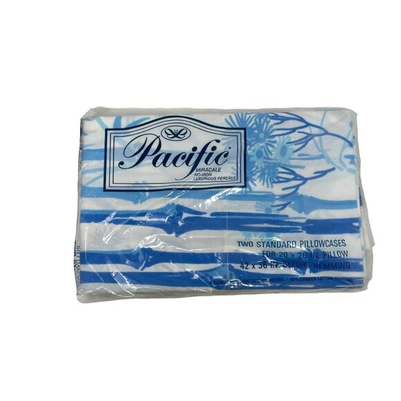 Pacific Miracle No-Iron Standard Pillowcases Cotton Blend  Blue White Floral - Picture 4 of 5